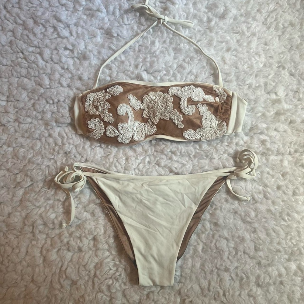 Twin-Set White and Tan Floral Bikini